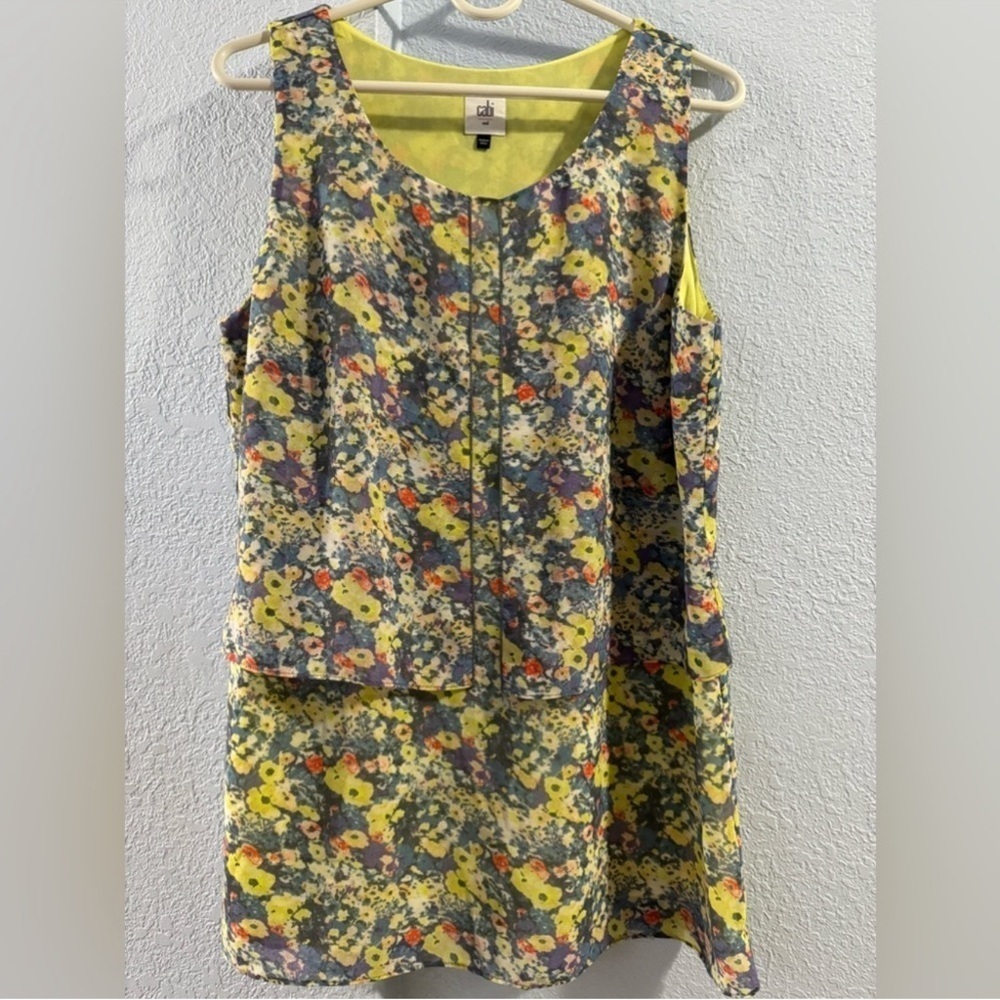 CAbi Positano Floral Sleeveless Top yellow watercolor small blouse shirt casual - Picture 2 of 5